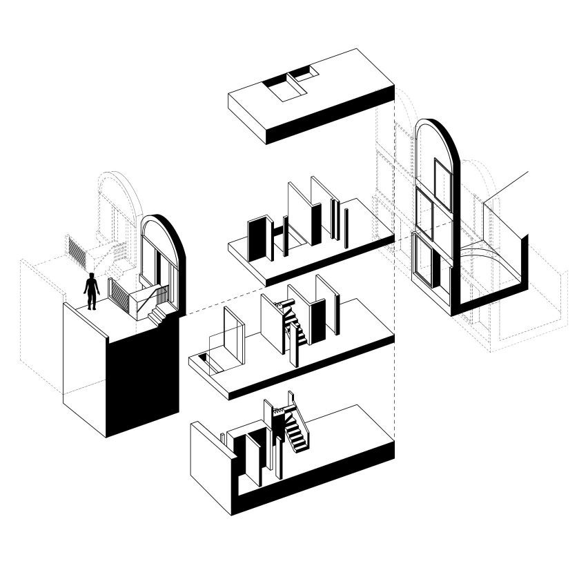 Exploded isometric diagram of The Arches by DHaus Company