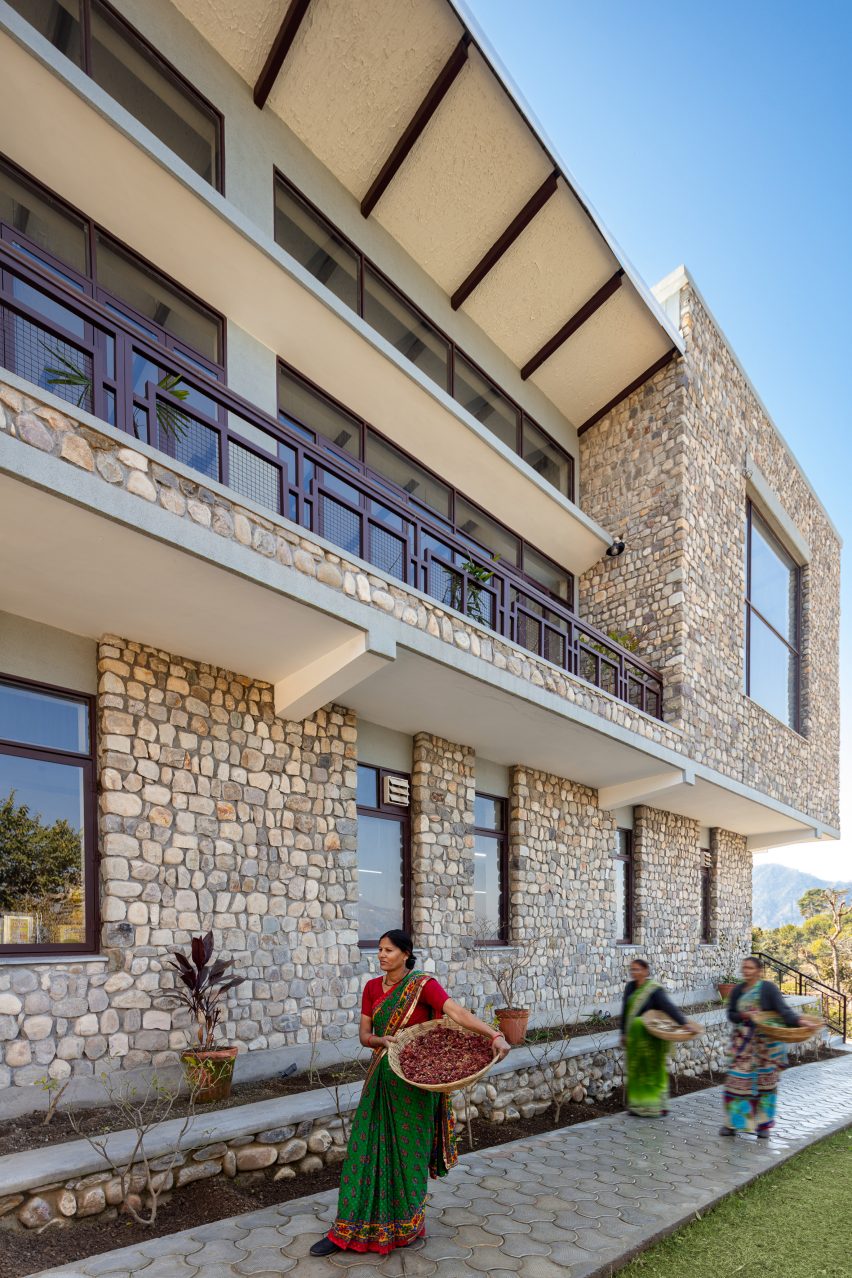 Exterior of The Lodsi Community Project for Forest Essentials factory by Morphogenesis