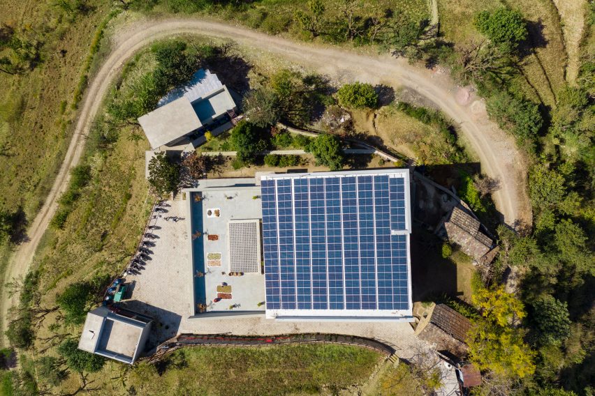 Exterior of The Lodsi Community Project for Forest Essentials factory by Morphogenesis
