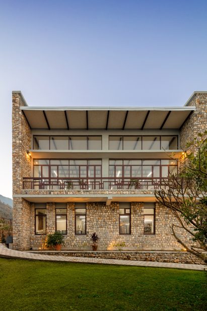 Exterior of The Lodsi Community Project for Forest Essentials factory by Morphogenesis