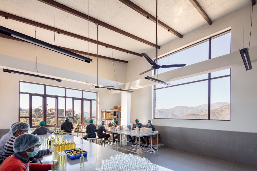 Interior of The Lodsi Community Project for Forest Essentials factory by Morphogenesis