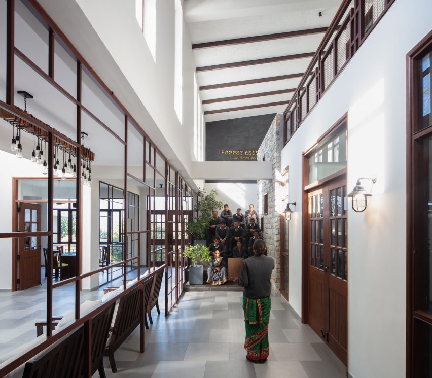 Interior of The Lodsi Community Project for Forest Essentials factory by Morphogenesis