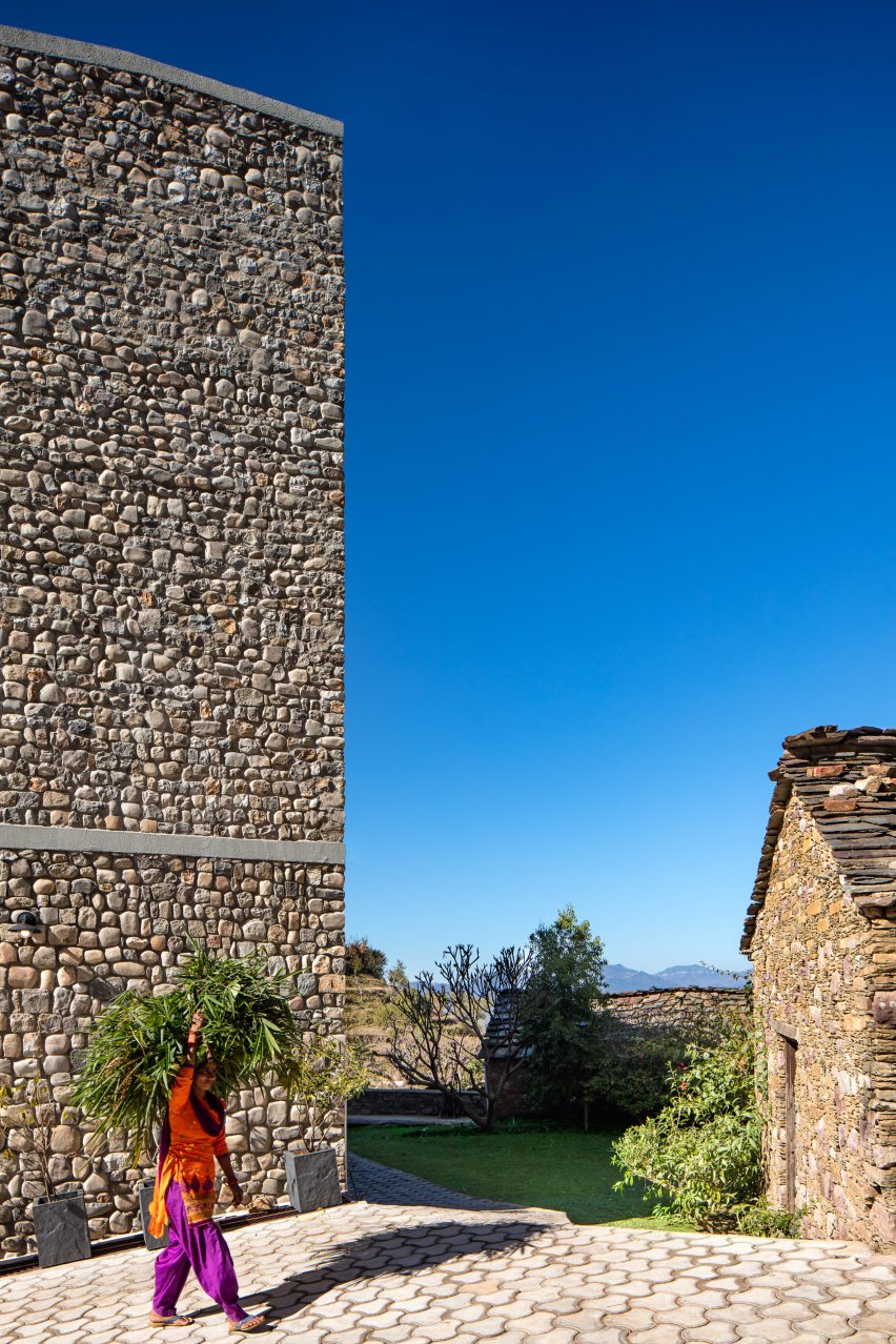 Exterior of The Lodsi Community Project for Forest Essentials factory by Morphogenesis