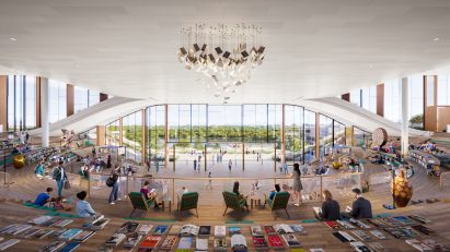 Double-height atrium in library
