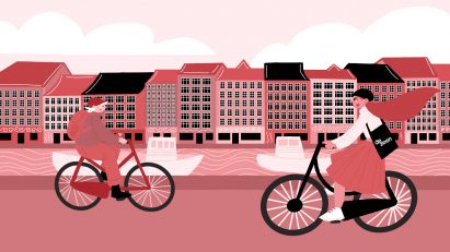 Illustration of people on bikes in Copenhagen