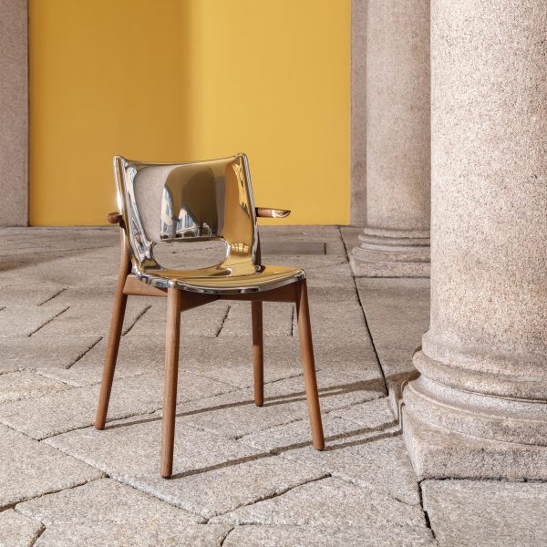 Photo of a metal and wood chair