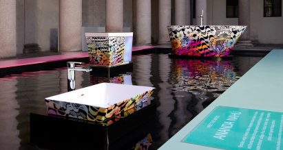 Ananda Nahu's vibrantly coloured arrangements of floating plants for her bathroom ware nod to her Brazilian heritage