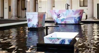 New York-based Elle, created floral patterns in muted hues that decorate her Kohler products