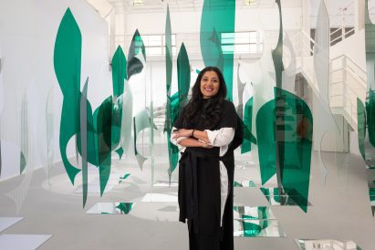 New York-based architect Suchi Reddy next to Shaped by Air