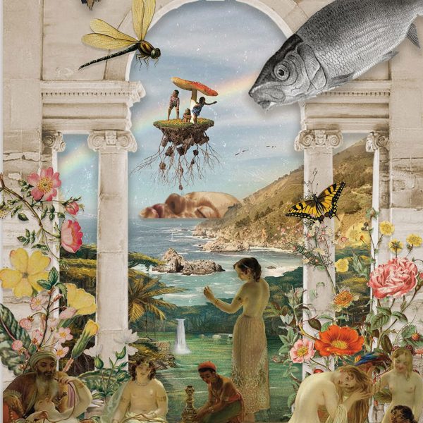A front cover-style illustration of an archway with wildlife around it