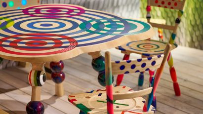 Dining table in Alpine Rising exhibition by Markus Benesch