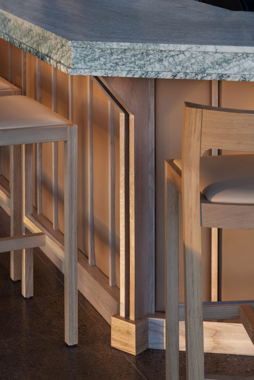 Timber bar with green marble bar top