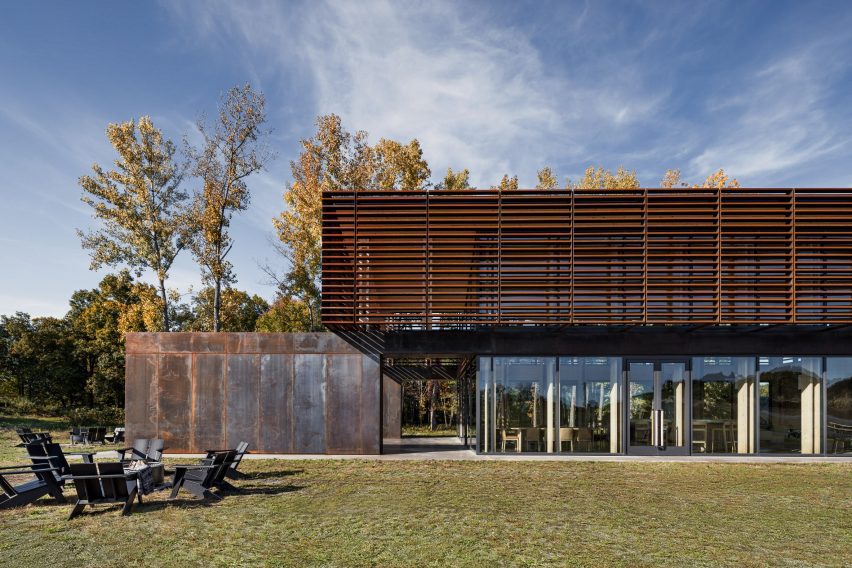 Two-storey Corten steel tasting room at the Lasting Joy Brewery