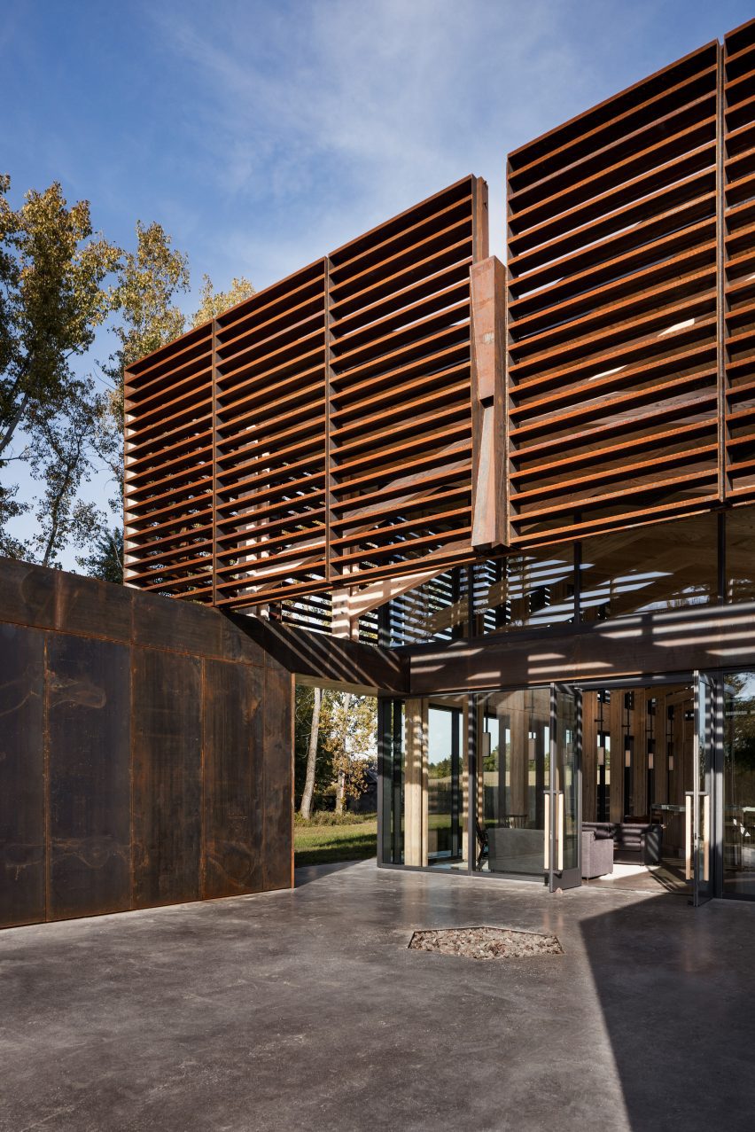 Two-storey Corten steel tasting room and brewery with polished concrete floor