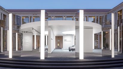 The Domino Act installation by Gabriele Chiave designed for Audi's House of Progress exhibition in Milan