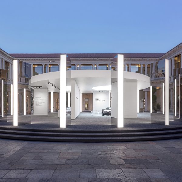 The Domino Act installation by Gabriele Chiave designed for Audi's House of Progress exhibition in Milan