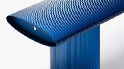 Blue bench end detail