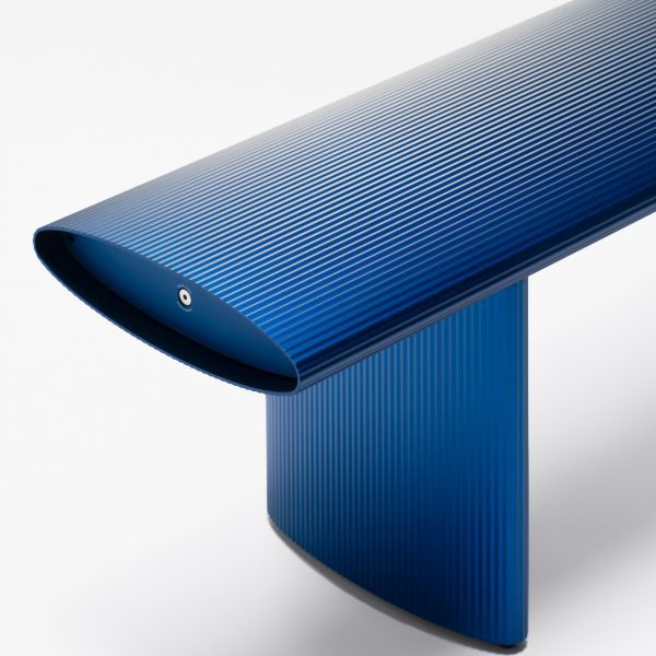 Blue bench end detail