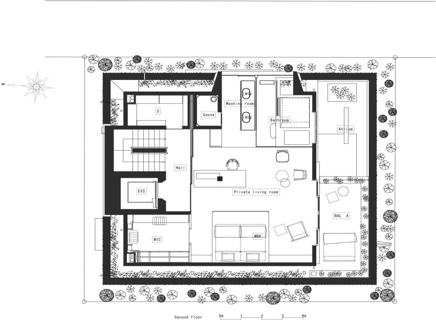 Second floor plan of C4L House by Cubo Design Architects