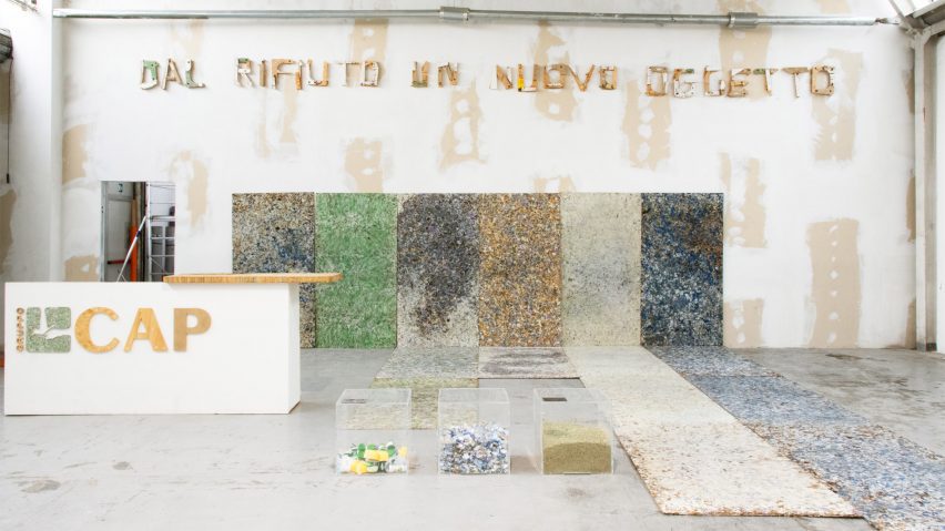 Recycled plastic slabs at CAPitoli Urbani in Milan