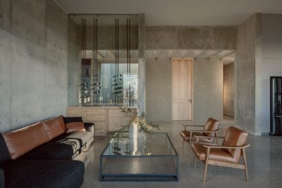 Minimal interior finishes within living room of Oaxacan house on a hillside