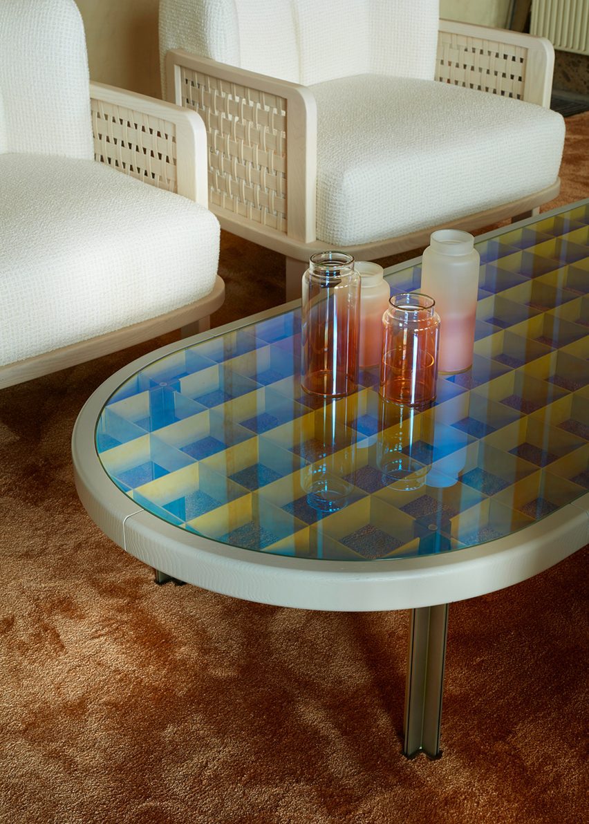 Table in Clay Court Club installation at Milan design week by Cristina Celestino