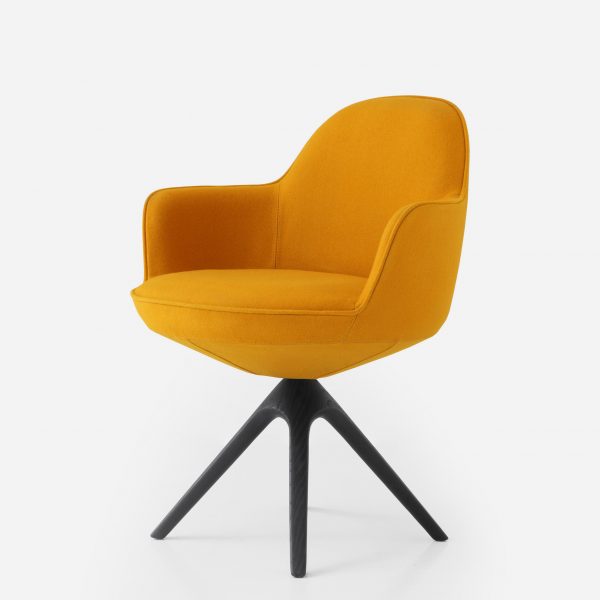 Yellow chair with tripod base on white background