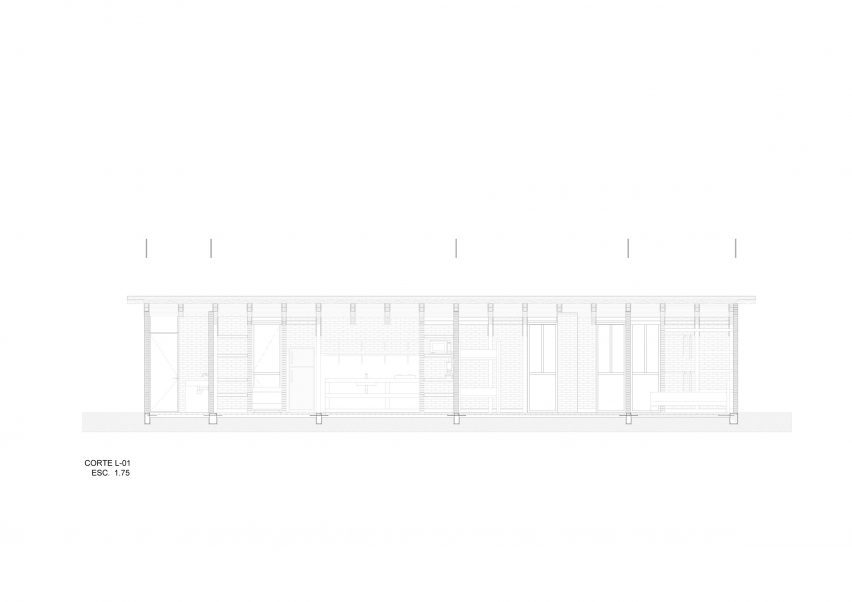 Section drawing of the Rural Nicolas Housing by Manuel Cervantes Estudio