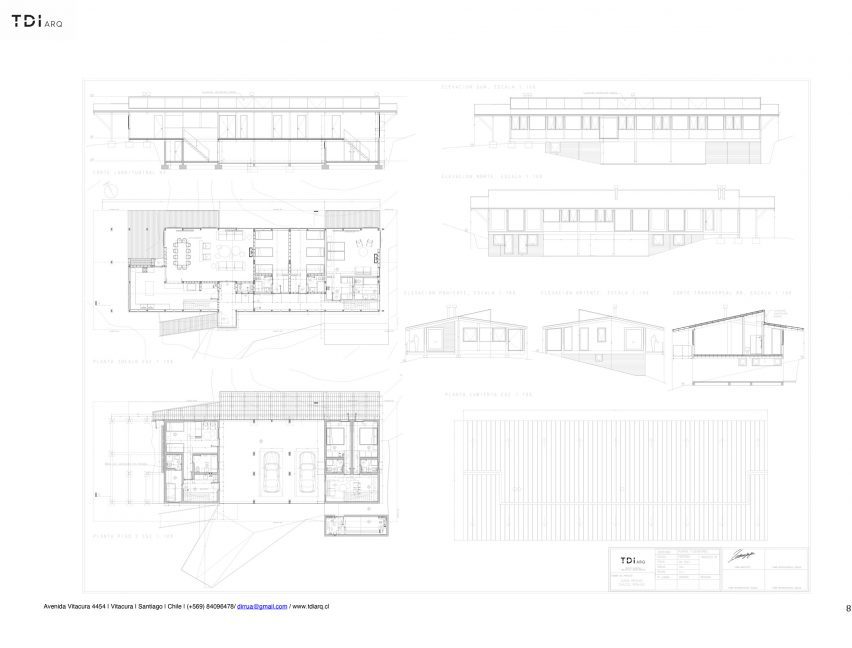 Floor plans, elevations and sections of Casa Granic by Tomás de Iruarrizaga