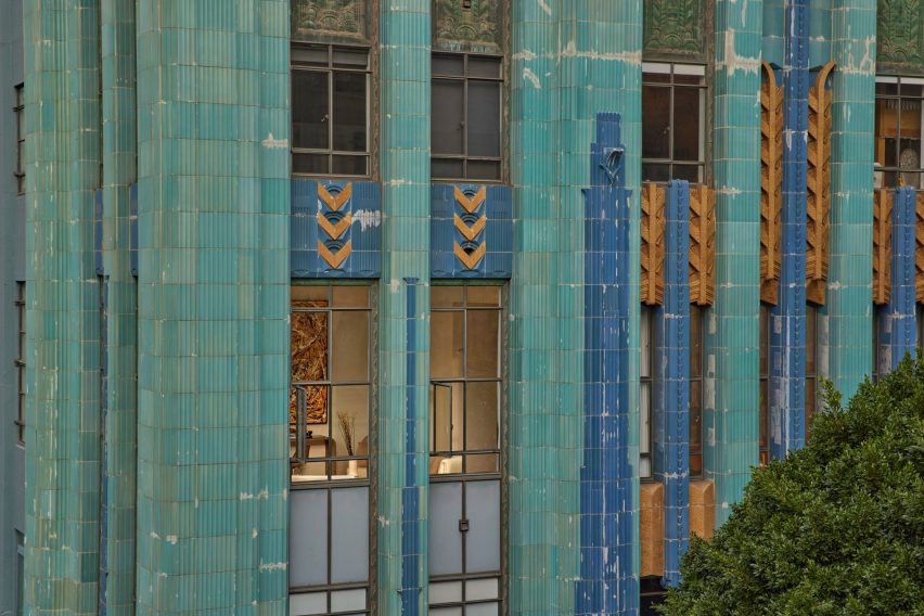 Eastern Columbia building's colourful tiled exeterior