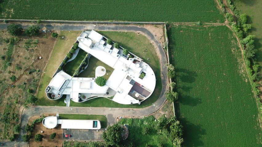 Aerial view of the Enclosure house by Design Ni Dukaan
