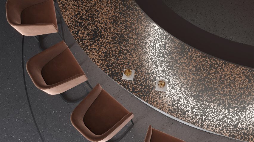 Flare material collection by 3form used on a bar countertop