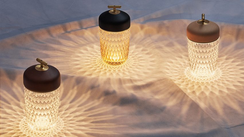Three Folia crystal glass outdoor lamps by Saint-Louis