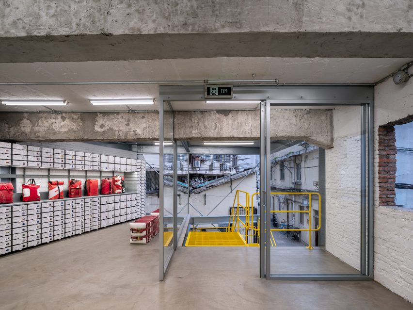 Shanghai Freitag store in 1970s textile factory by Kooo Architects