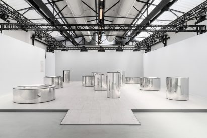 First room of Shaped by Water installation with stainless steel basins by Lachlan Turczan