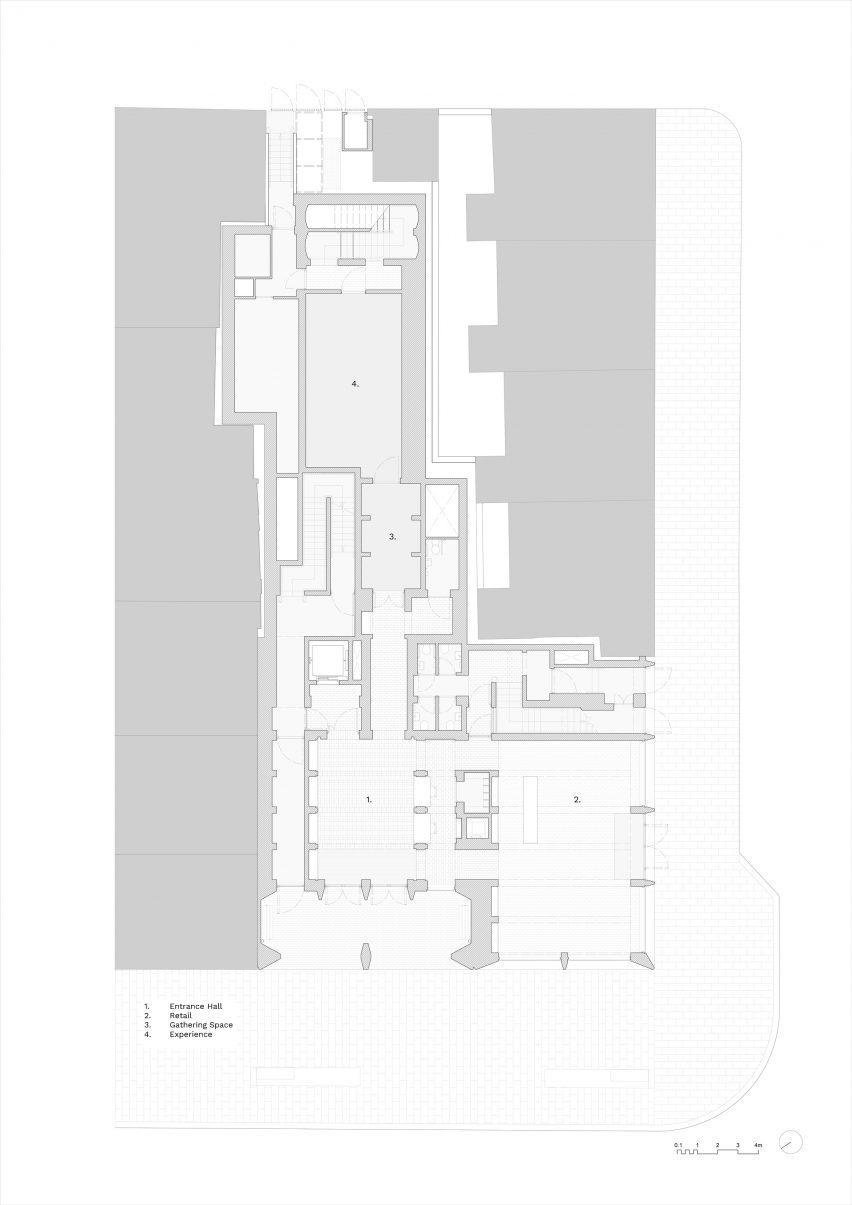 Ground floor plan of the International Rugby Experience building by Niall Nclaughlin Architects