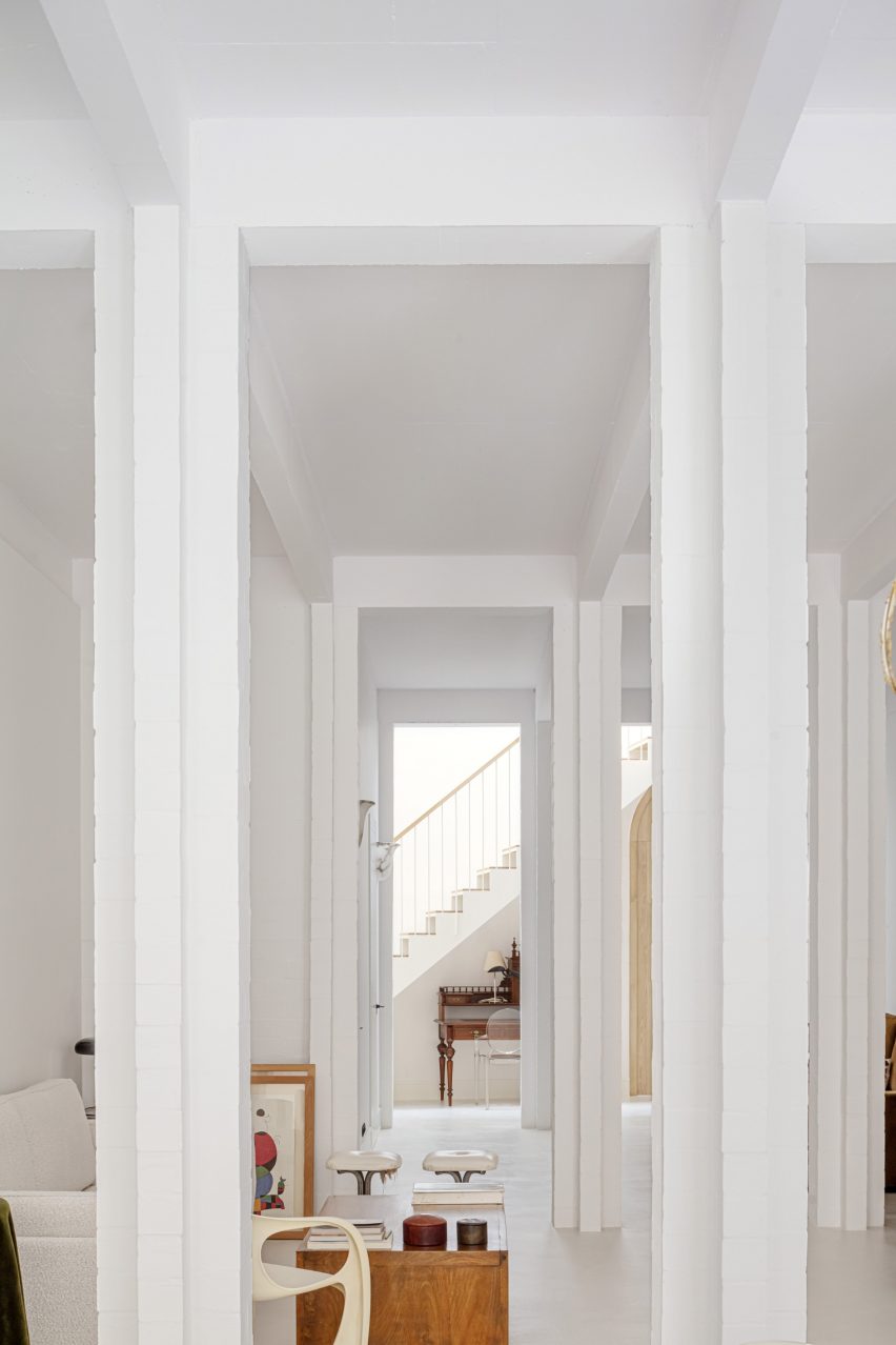 White interior space with square columns