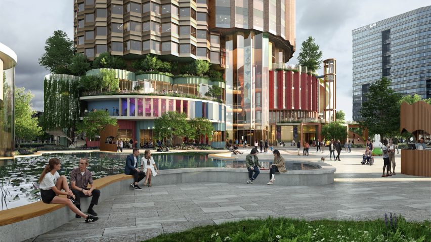 Render for a stacked cylindrical tower Oopen by Heatherwick Studio