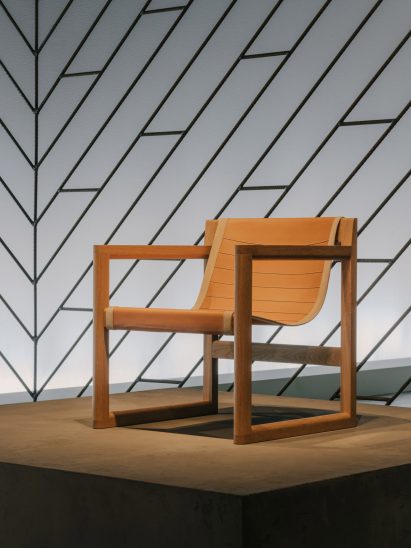 Leather and wooden chair designed by Cecilie Manz
