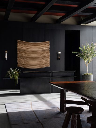 AC hotel with custom Yabu Pushelberg rug and wall hanging