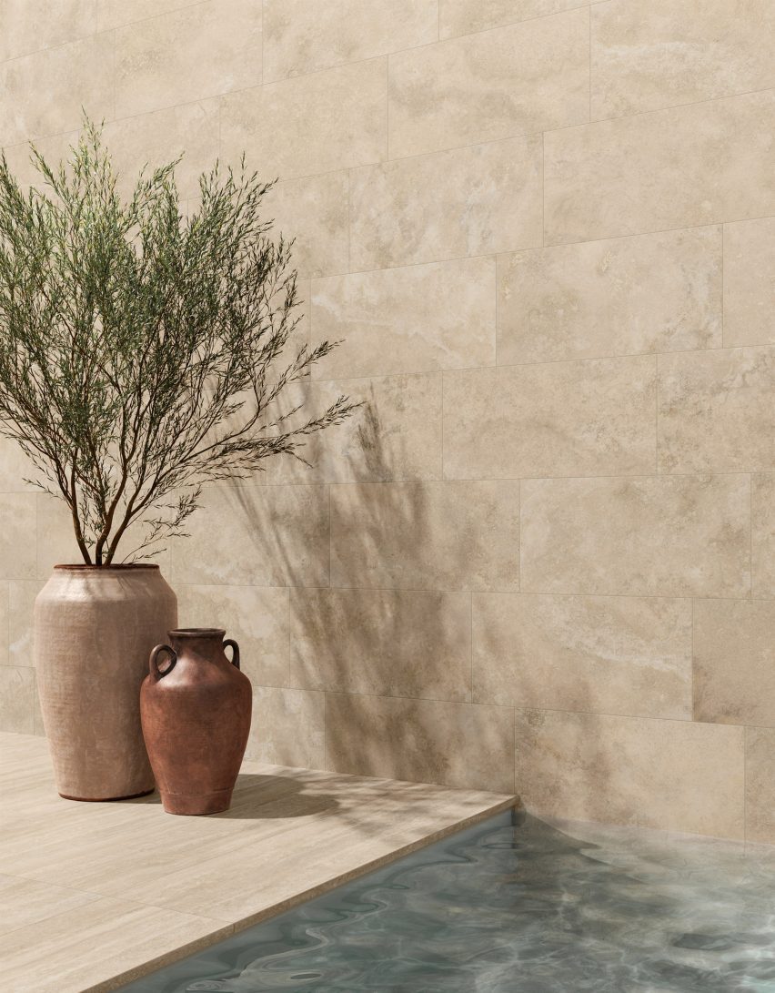 Photograph of pool area with neutral-coloured tiles