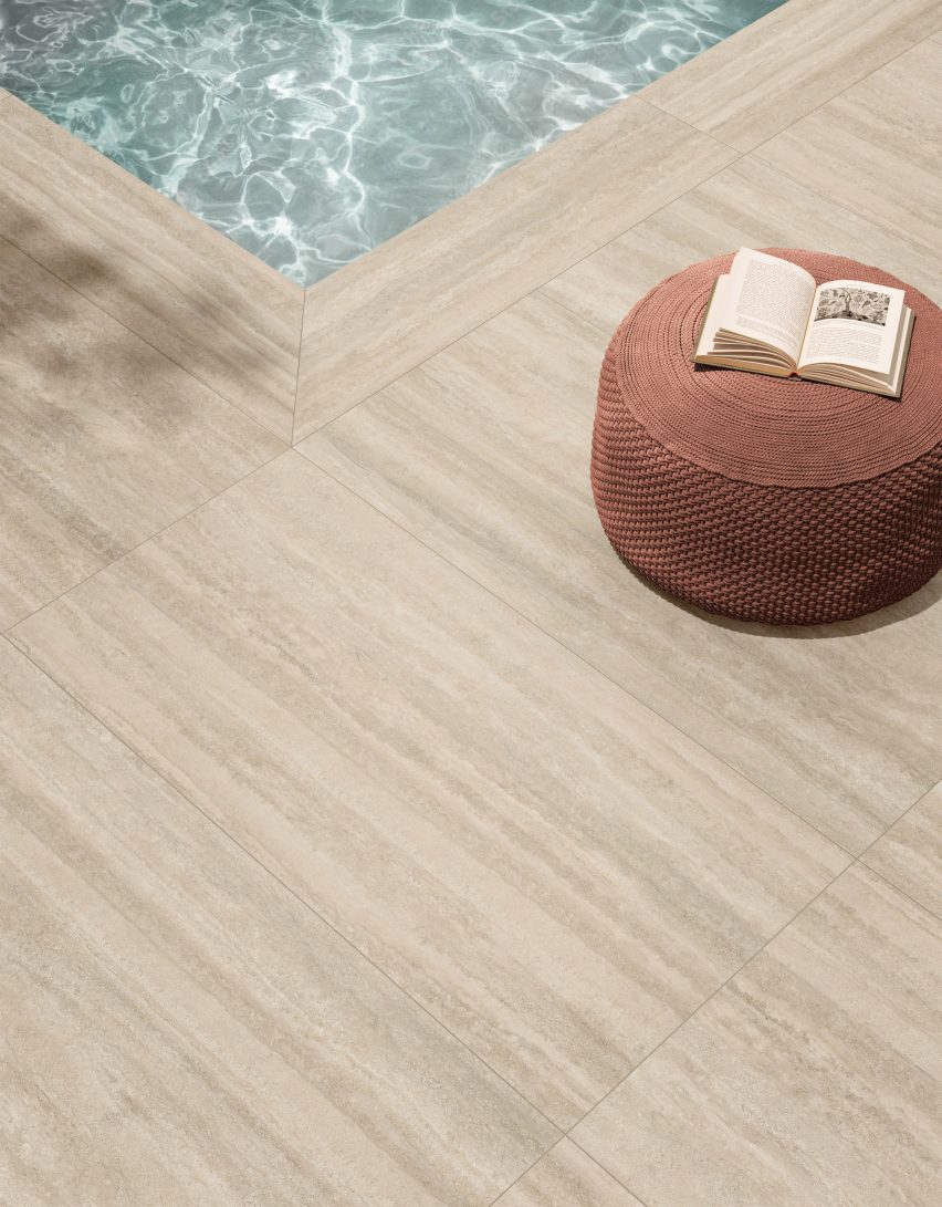 Photograph of pool area with neutral-coloured tiles