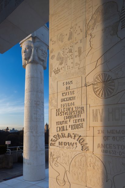 Closeup on the graffiti with pillar in the background at sunset