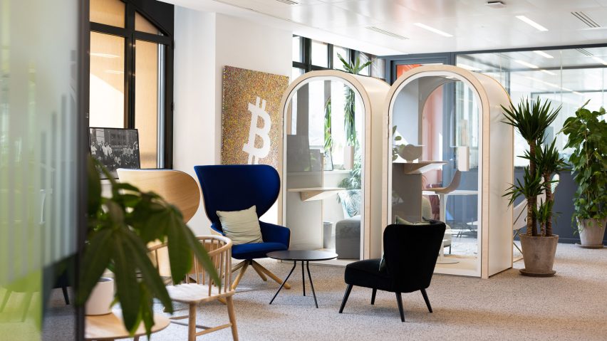 Acoustic office pods in workplace