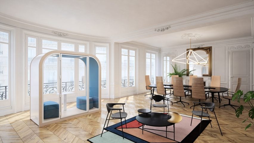 Acoustic office pod in workplace