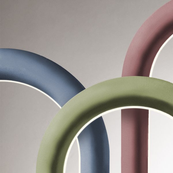 Blue, green and pink arched lighting