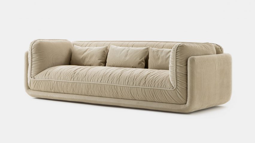 Beige three-seater Lunetta sofa by Leolux
