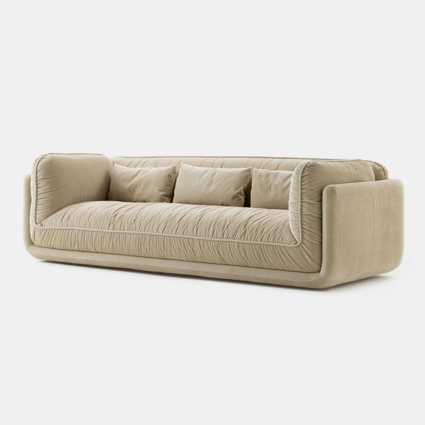Beige three-seater Lunetta sofa by Leolux