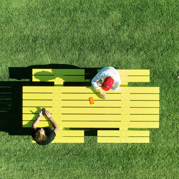 Aerial view of yellow Mass table by Alexander Lotersztain for Derlot