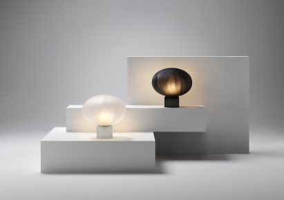 Black and white table lamps on white background